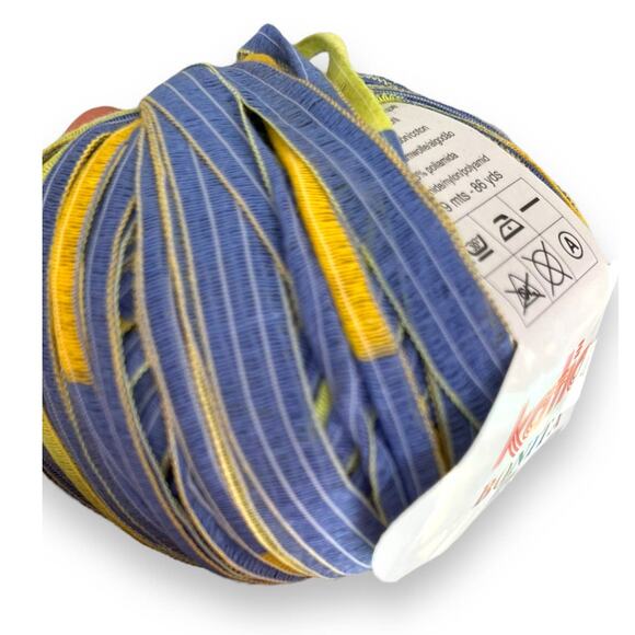 5 Skeins Katia BONITA Ribbon Yarn | Color #21 Blue, Green, Yellow - Picture 3 of 6
